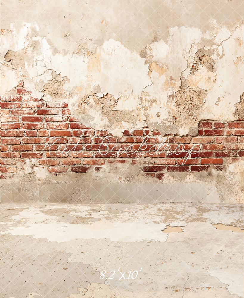 Kate Vintage Brick Exposed Plaster Wall Printed Backdrop Designed by Kate Image