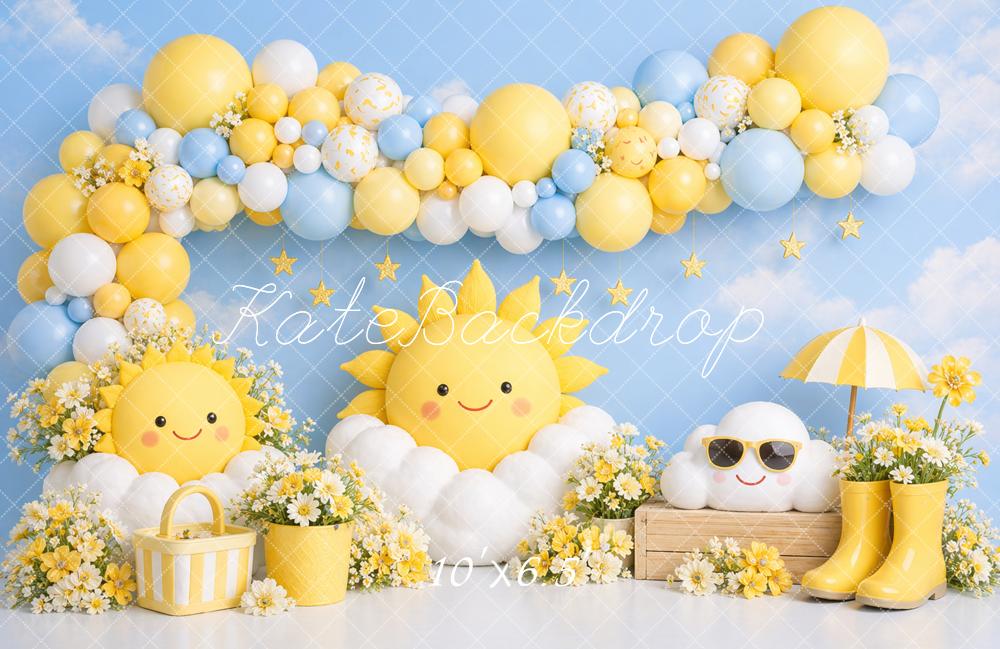 Kate Summer Sun Cloud Daisy Balloon Arch Printed Backdrop Designed by Caitlin Lynch