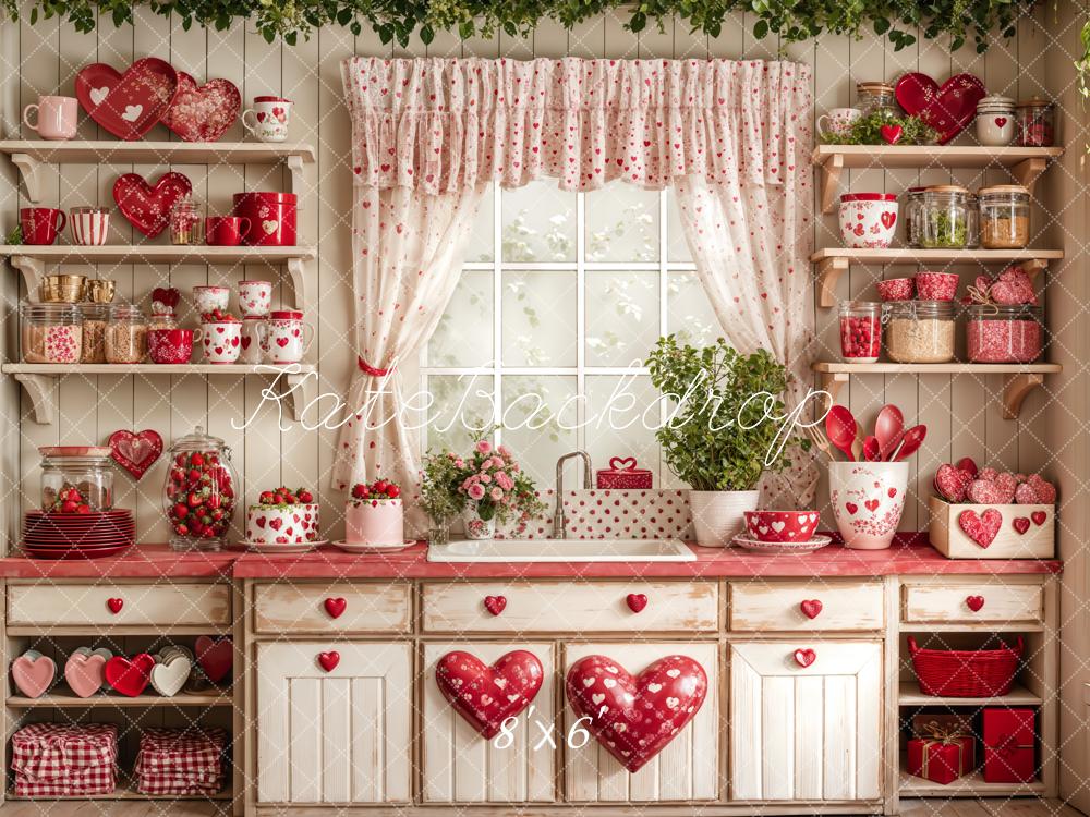 Kate Valentine's Day Red Heart Plates Kitchen Cupboard Photography Backdrop Designed by Emetselch