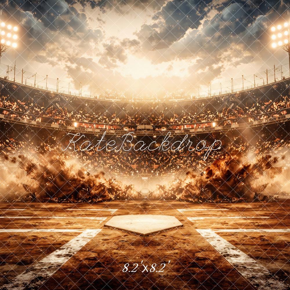 Kate Sports Baseball Stadium Home Plate Crowd Lights Backdrop Designed by Mini MakeBelieve