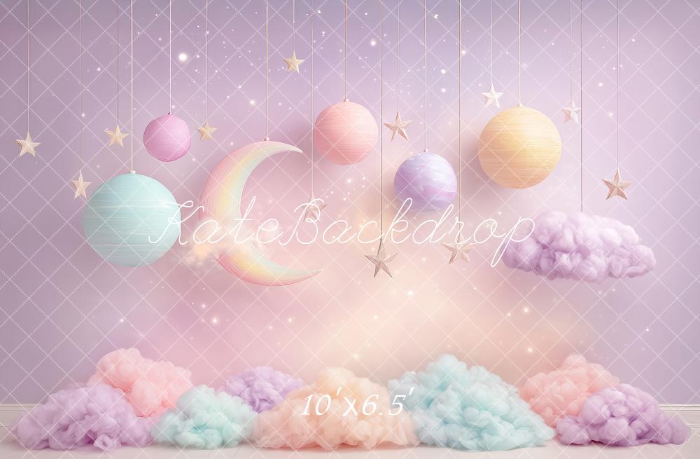 Kate Cake Smash Pastel Planets Moon Stars Clouds Printed Backdrop Designed by Angela Miller