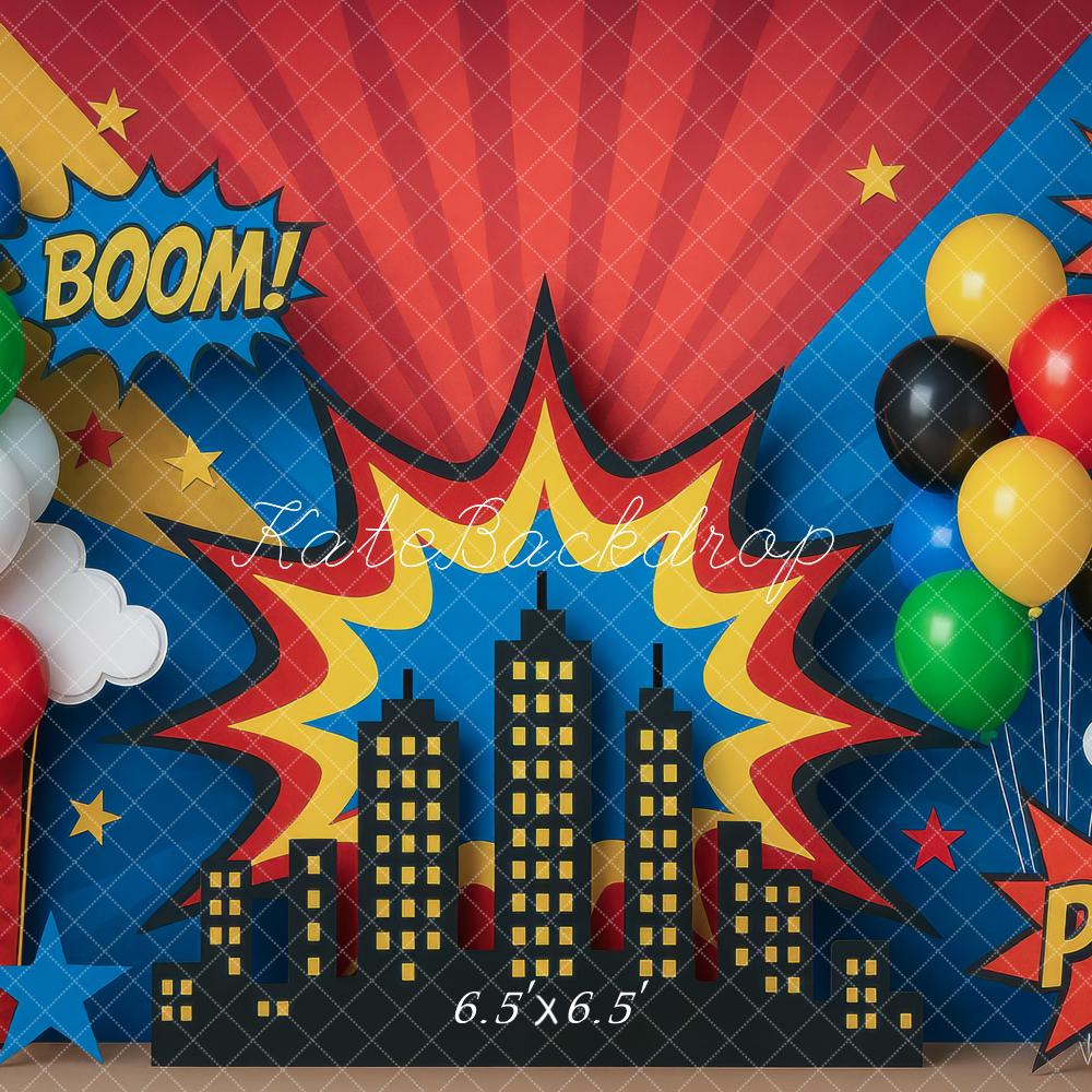 Kate Birthday Hero City Comic Colorful Backdrop Designed by Mini MakeBelieve