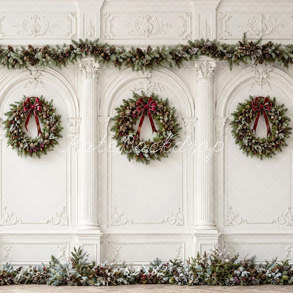 Kate Christmas Wreath White Wall Garland Printed Backdrop Designed by Emetselch