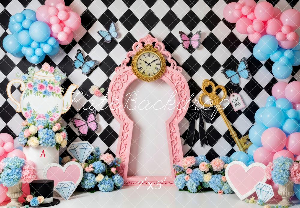Kate Cake Smash Fantasy Clock Key Teapot Balloons Floral Backdrop Backdrop Designed by Patty Roberts