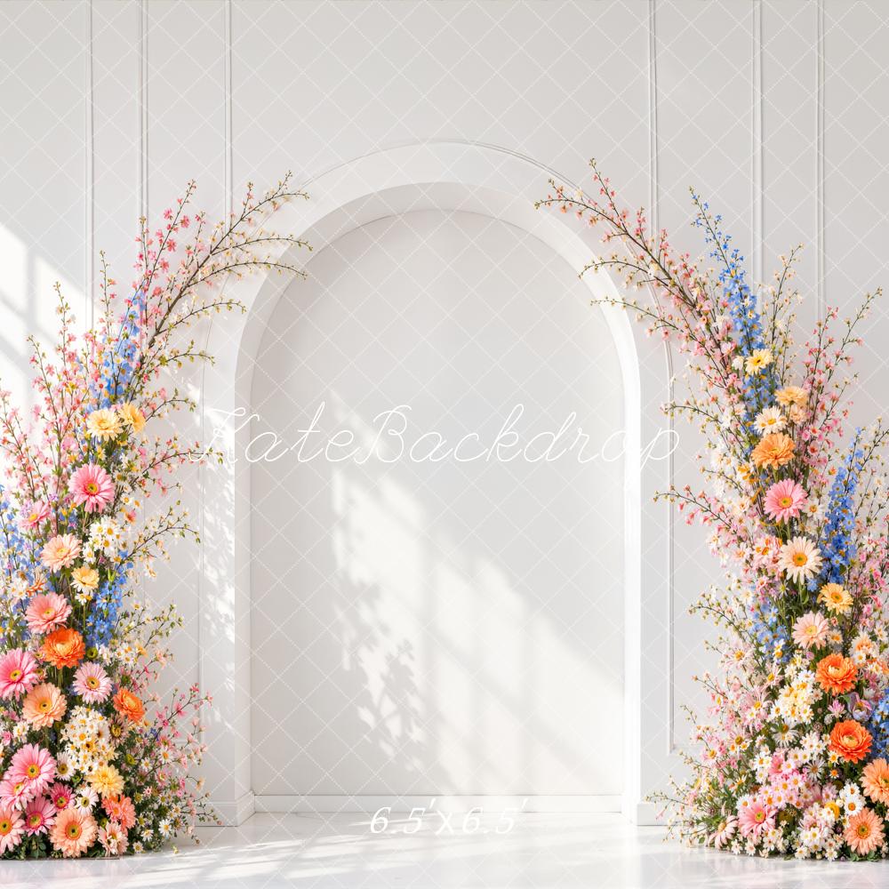 Kate Spring Flower Arch White Wall Sunlight Printed Backdrop Designed by Emetselch