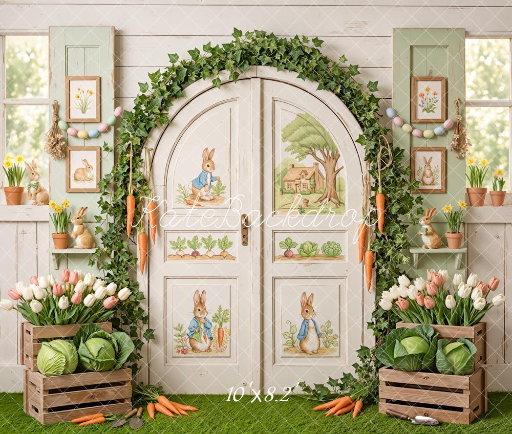 TEST Kate Easter Bunny Garden Door with Carrots and Tulips Backdrop Designed by Emetselch