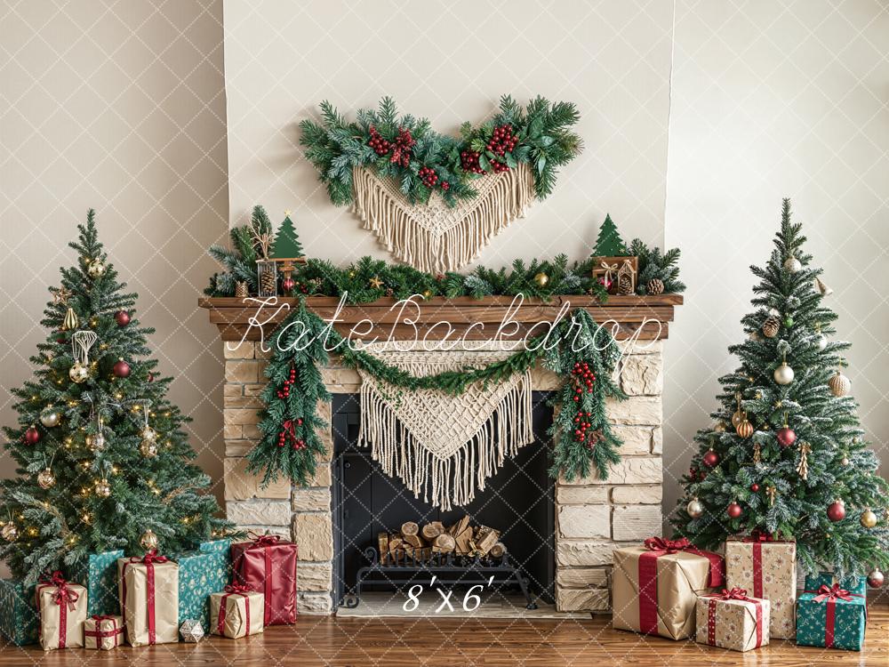 Kate Christmas Tree Fireplace Boho Macrame Garland Presents Backdrop Designed by Emetselch