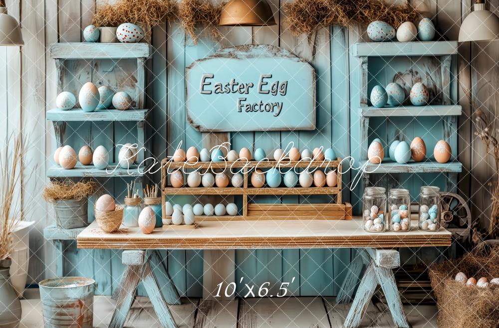 Kate Easter Egg Factory Rustic Blue Backdrop Designed by Patty Roberts