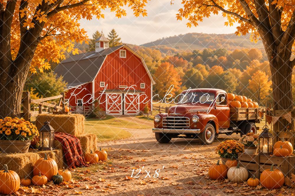 Kate Fall Truck Harvest Barn Pumpkins Printed Backdrop Designed by Emetselch