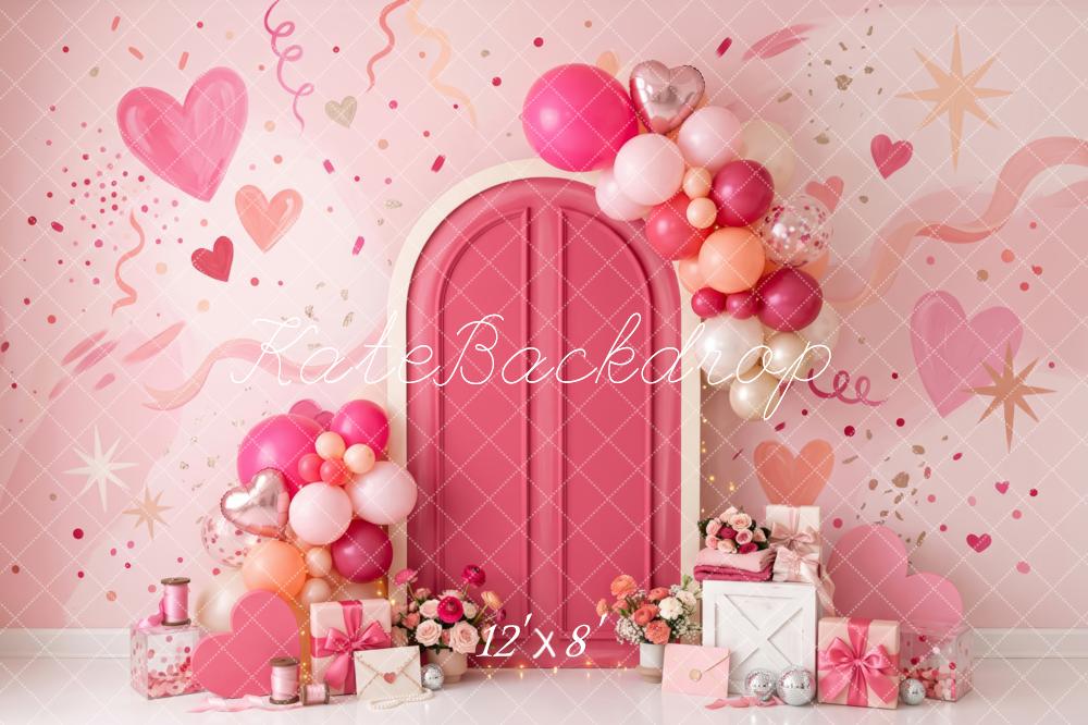 Kate Valentine's Day Pink Door Balloon Arch Heart Confetti Printed Backdrop Designed by Patty Roberts