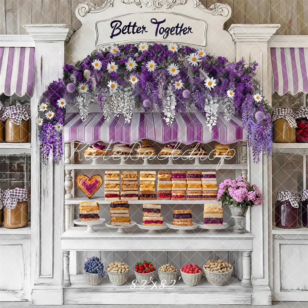Fondo de Stand de Postres Floral de Mantequilla de Maní y Mermelada Bakery Diseñado por Mini MakeBelieve