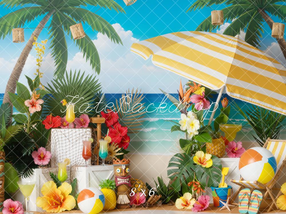 Kate Summer Beach Palm Trees Flowers Umbrella Backdrop Designed by Emetselch