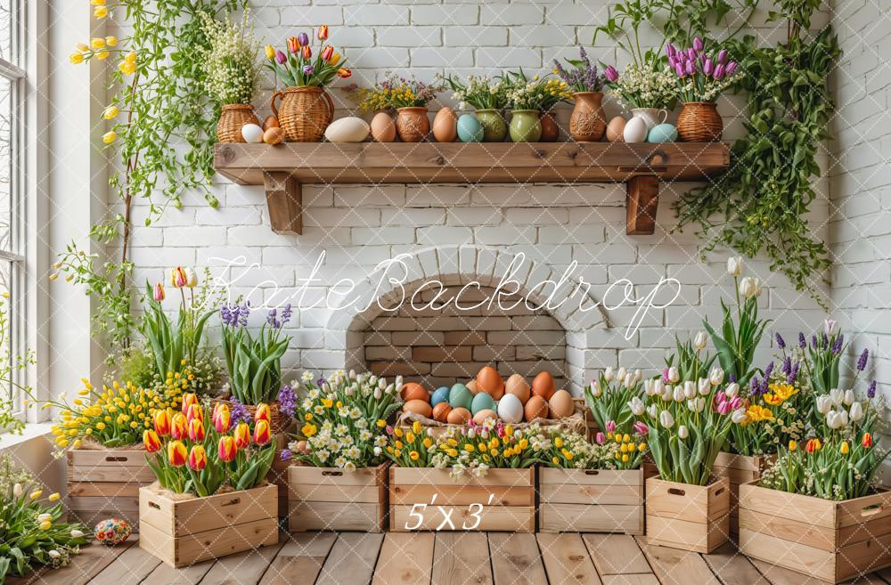 Easter Floral Eggs Wooden Crates Foto Achtergrond Designed by Emetselch
