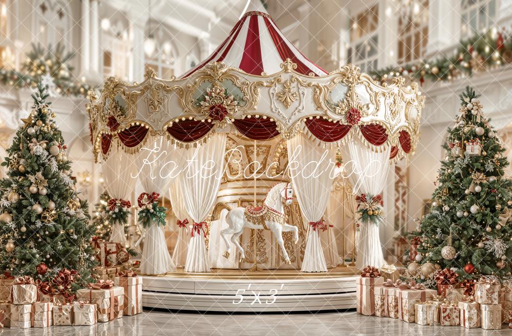 Kate Christmas Fairytale Carousel Tree Presents Backdrop Designed by Emetselch