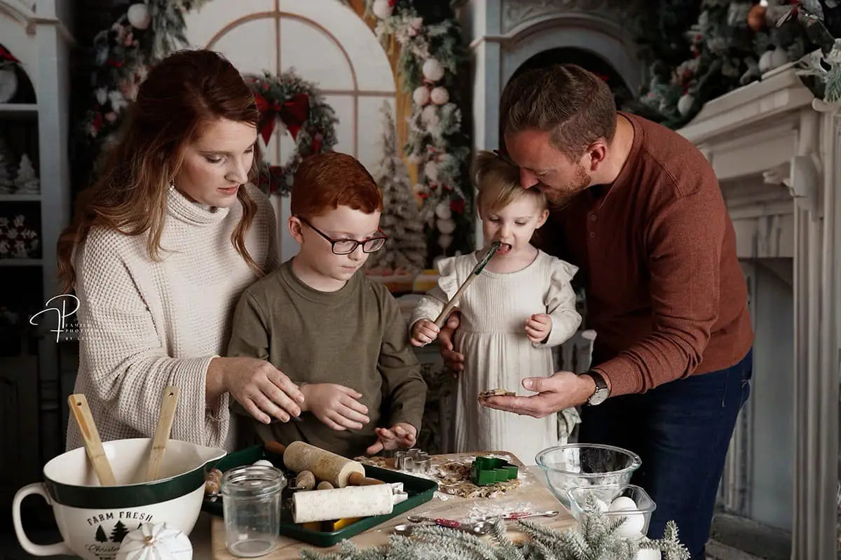 Kate Boho Muted Eclectic Winter Christmas Kitchen Backdrop Designed by Mini MakeBelieve