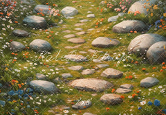 Fondo de Piso de Caminos de Piedra Florales de Primavera Diseñado por Kate Image