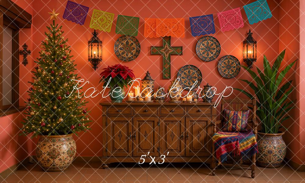 Kate Christmas Tree Mexican Navidad de Colores Papel Picado Cabinet Printed Backdrop Designed by Ashley Ward