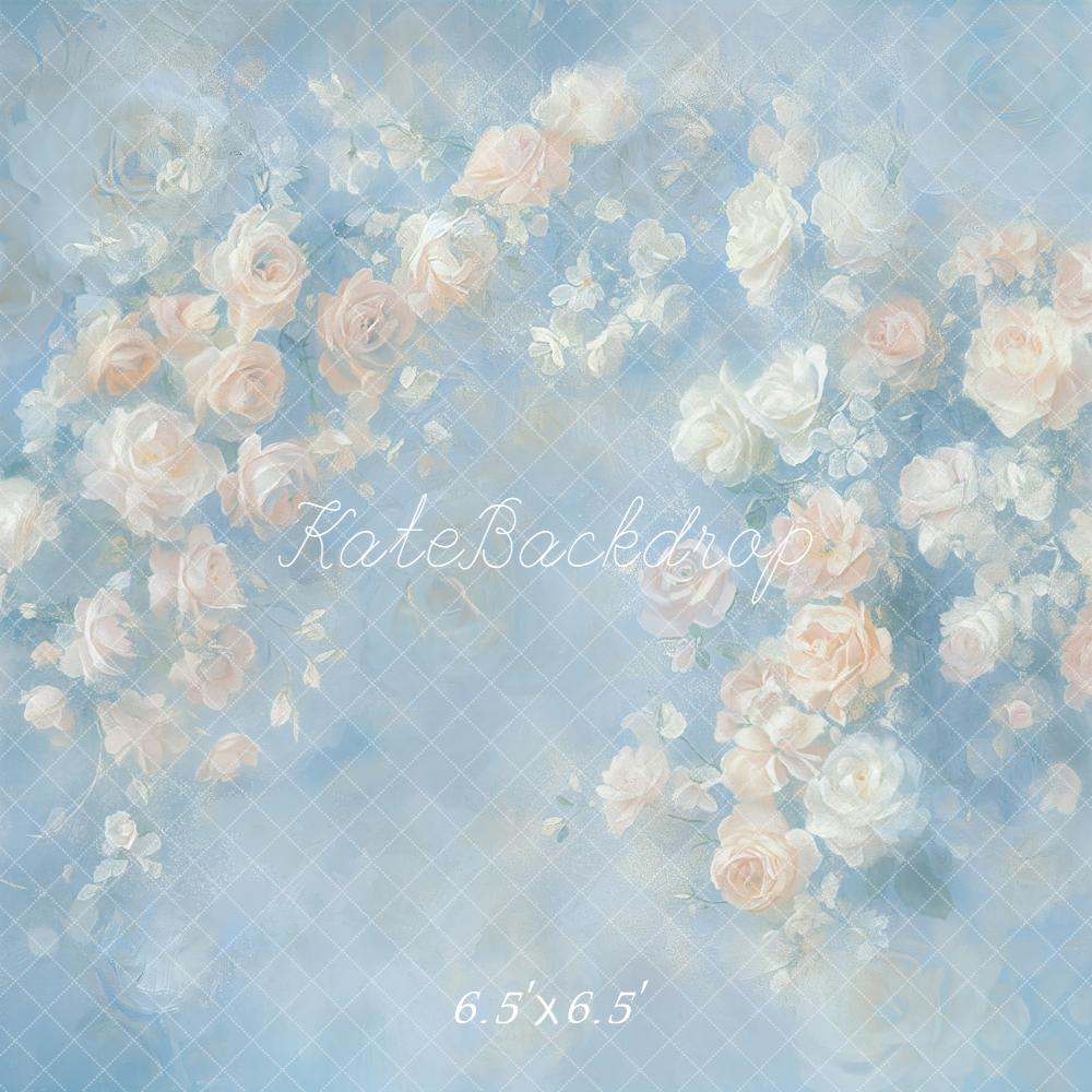 Kate Floral Blue Pastel Roses Backdrop Designed by GQ