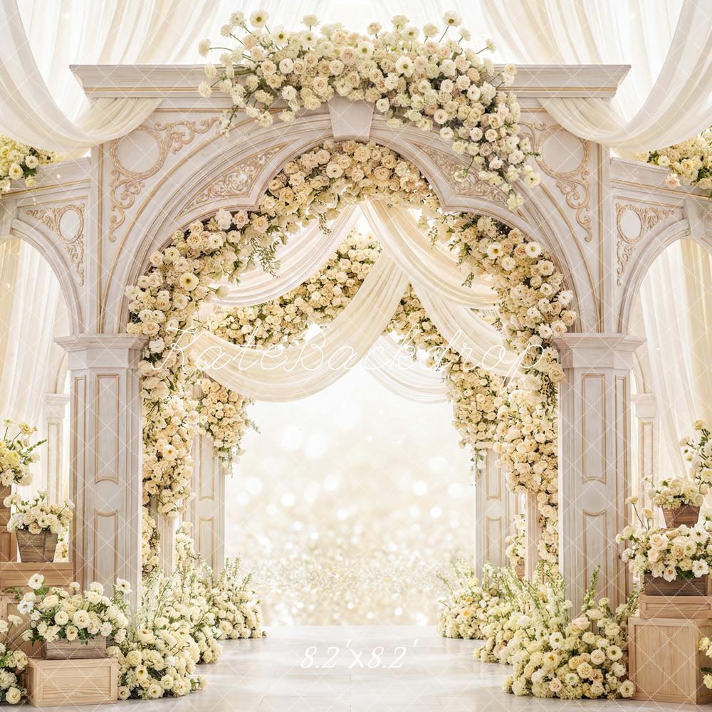 Kate Wedding Flower Arch Cream Floral Columns Backdrop Designed by Mini MakeBelieve