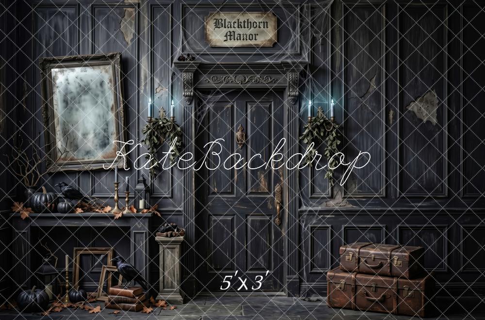 Kate Halloween Haunted House Black Gothic Manor Printed Backdrop Designed by Patty Roberts