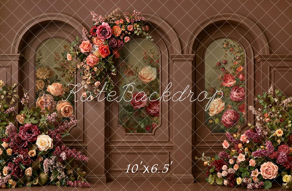 Kate Vintage Flower Arch Brown Wall Floral Printed Backdrop Designed by Emetselch