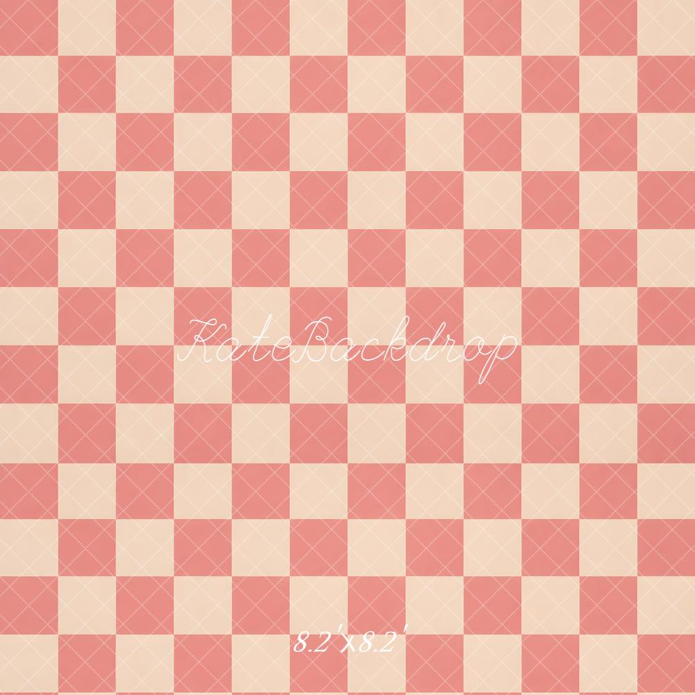 Kate Pink Cream Checkerboard Pattern Floor Printed Backdrop Designed by Emetselch