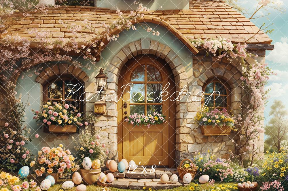 Kate Easter Bunny Cottage Floral Eggs Backdrop Designed by Emetselch