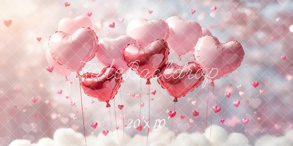 Kate Valentines Pink Heart Balloons Clouds Printed Backdrop Designed by Emetselch