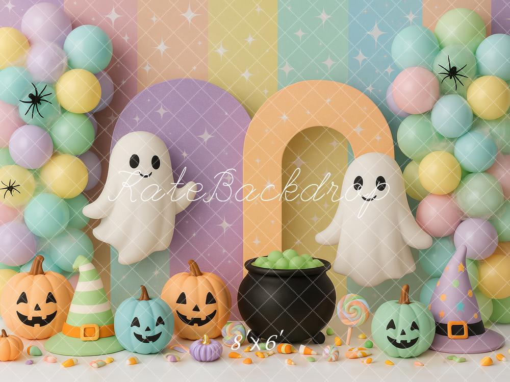 Kate Halloween Pastel Ghosts Pumpkins Balloons Cauldron Backdrop Designed by Ashley Paul