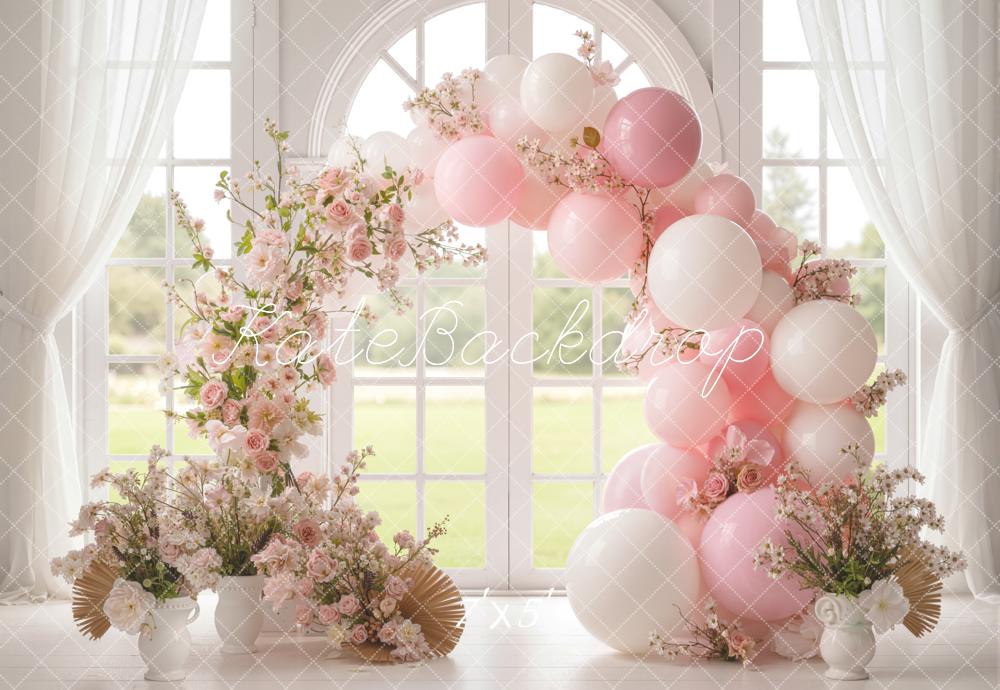 Kate Spring Pink Flower Arch Balloon Window Backdrop Designed by Emetselch