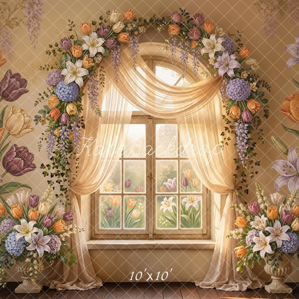 Kate Spring Flower Arch Window Tulip Lily Floral Backdrop Designed by Emetselch