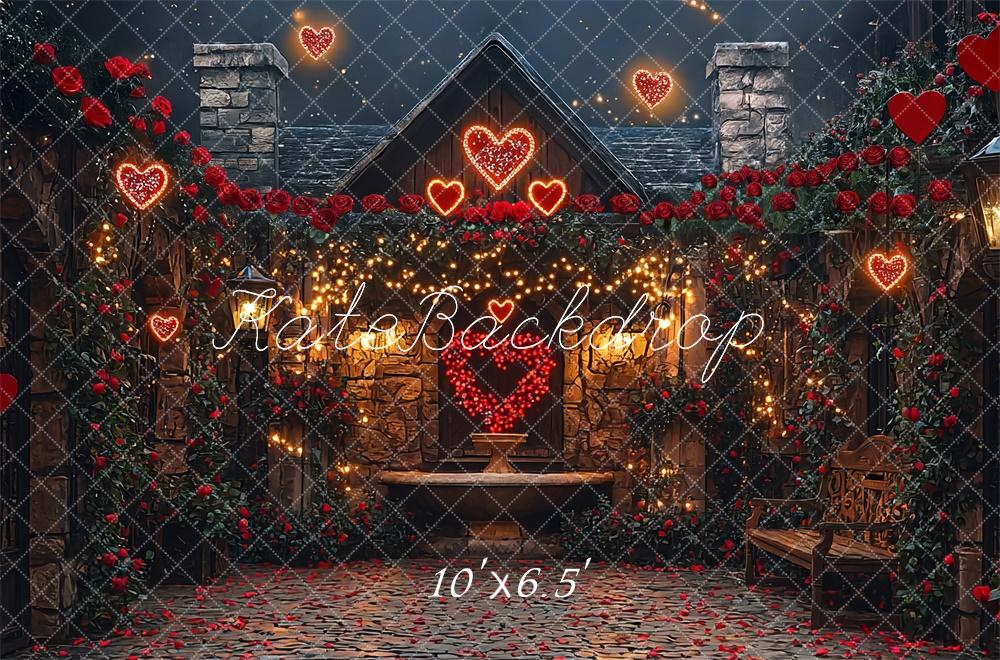 Kate Romantic Hearts Roses Lights Backdrop Designed by Mini MakeBelieve