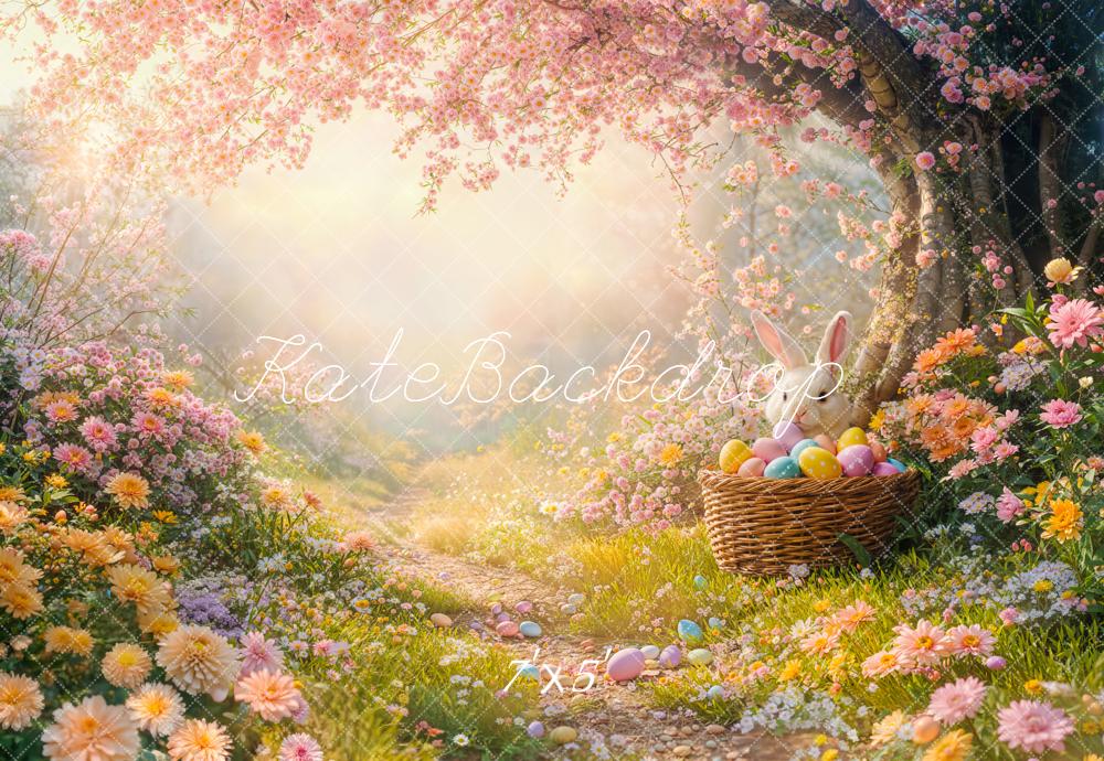 Kate Easter Bunny Floral Cherry Tree Path Backdrop Designed by Emetselch