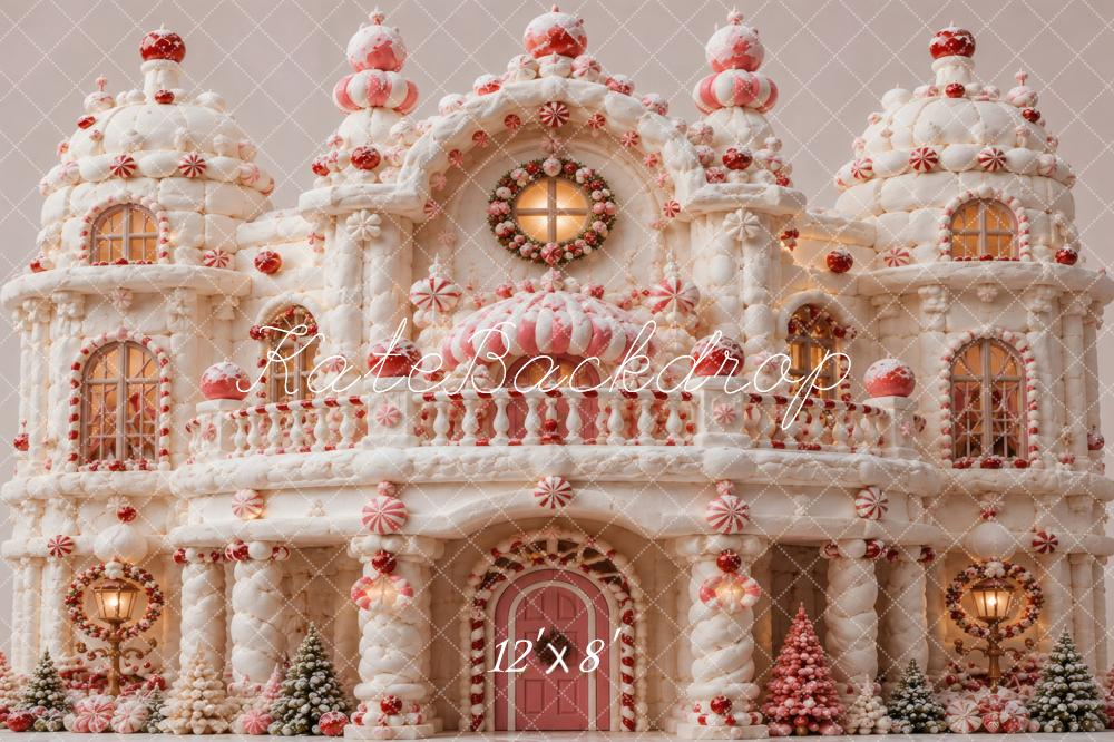 Kate Christmas Gingerbread Candy Castle Snow Printed Backdrop Designed by Vertigo Productions