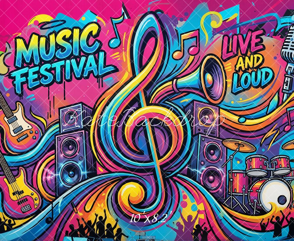 Kate Graffiti Music Festival Guitar Drum Microphone Printed Backdrop Designed by Emetselch