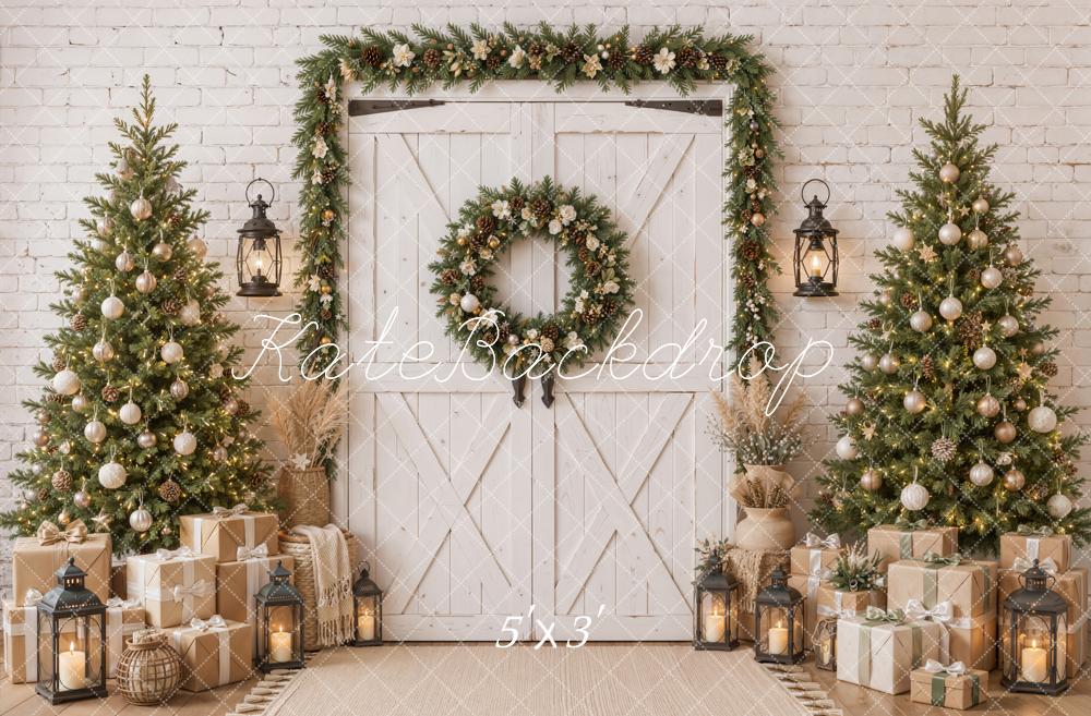 Kate Christmas Barn Door Garland Wreath Christmas Trees Printed Backdrop Designed by Emetselch