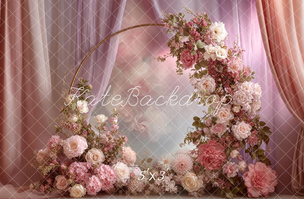 Kate Spring Flower Arch Pink Drapes Floral Arrangement Backdrop Designed by Emetselch