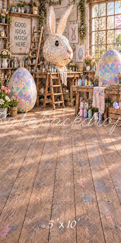 Kate Sweep Easter Bunny Pastel Eggs Floral Workshop Printed Backdrop Designed by Vertigo Productions