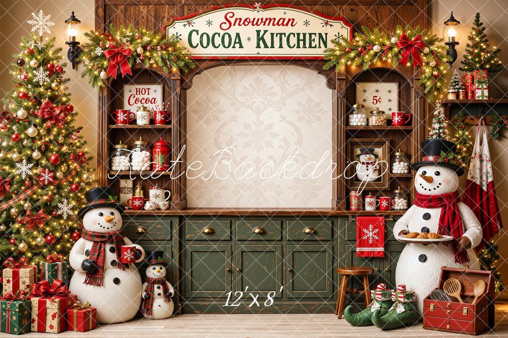 Kate Christmas Snowman Cocoa Kitchen Cabinet Printed Backdrop Designed by Shutter Swan Studios