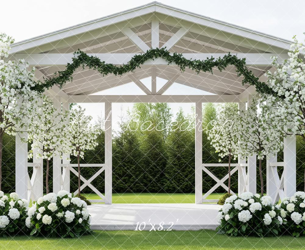 Kate Spring White Gazebo Flower Arch Greenery Garden Printed Backdrop Designed by Patty Roberts