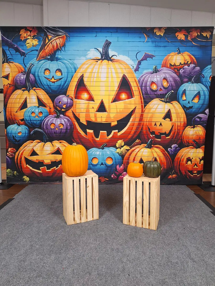 Kate Halloween Graffiti Wall Pumpkin Lanterns Printed Backdrop Designed by Emetselch