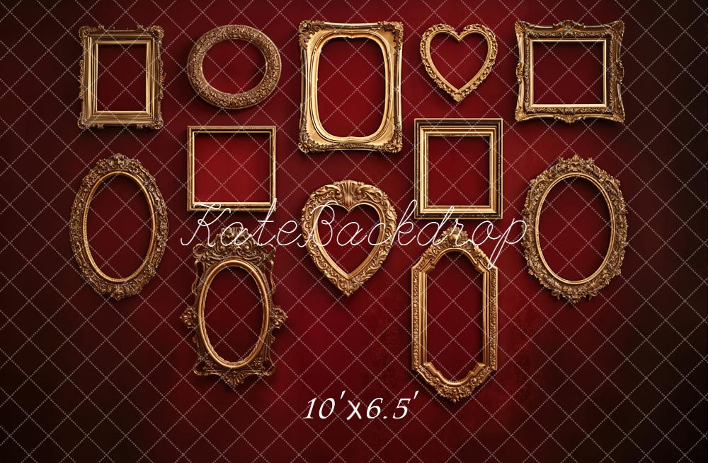 Kate Red Vintage Wall Ornate Gold Frames Backdrop Designed by Emetselch