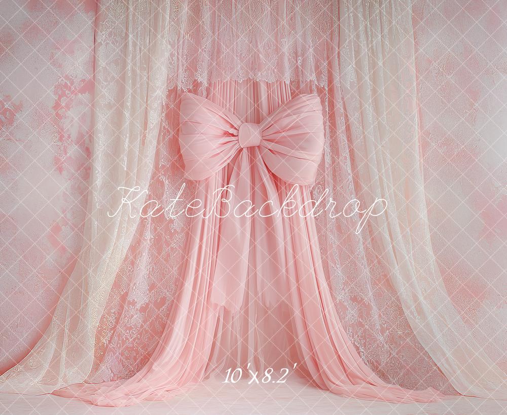 TEST Kate Coquette Lace Bow Drapes Pink Printed Backdrop Designed by Angela Miller