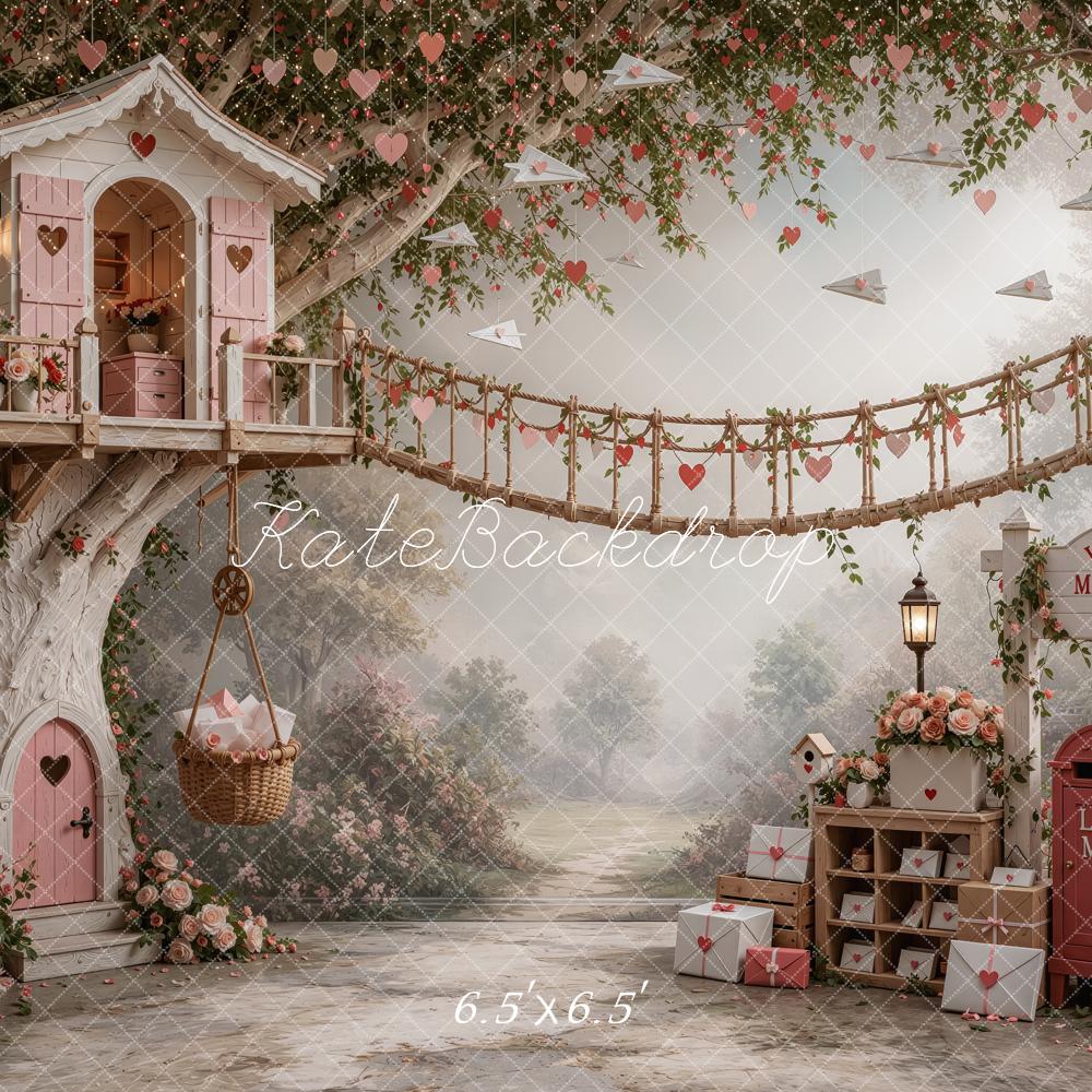 Kate Valentine's Day Love Mail Treehouse Bridge Printed Backdrop Designed by Ashley Ward