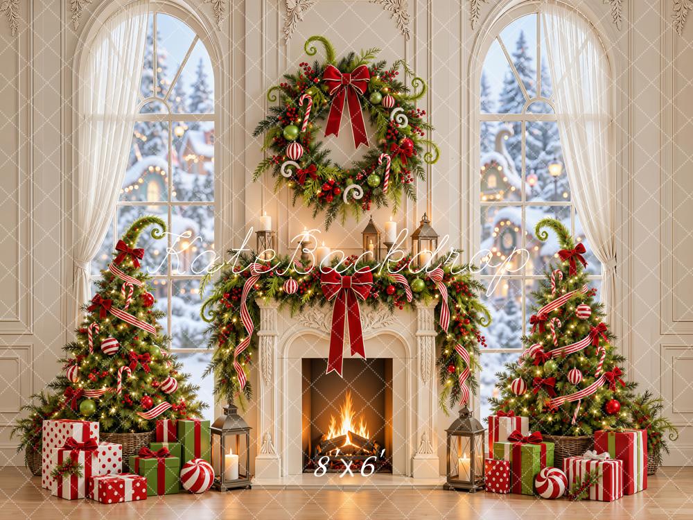 Kate Christmas Fireplace Whoville Wreath Christmas Trees Gifts Printed Backdrop Designed by Emetselch