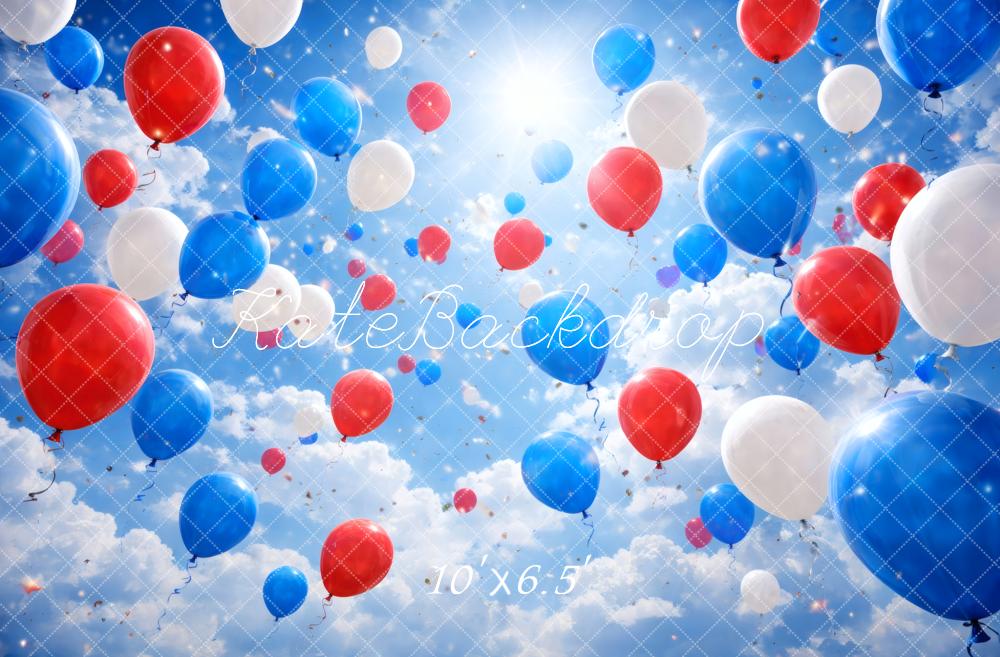 Kate Red Blue White Balloons in Sky Printed Backdrop Designed by Vertigo Productions