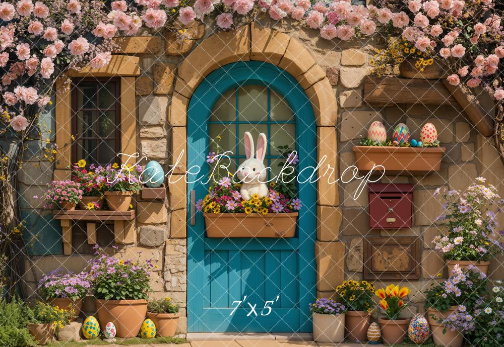 Kate Easter Bunny Floral House Doorway Backdrop Designed by Emetselch