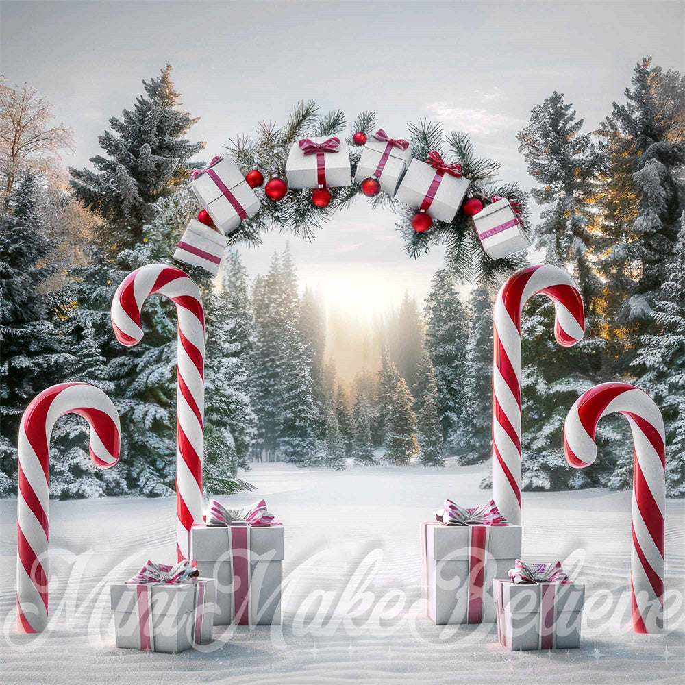 Kate Christmas Forest Candy and Present Arch Backdrop Designed by Mini MakeBelieve