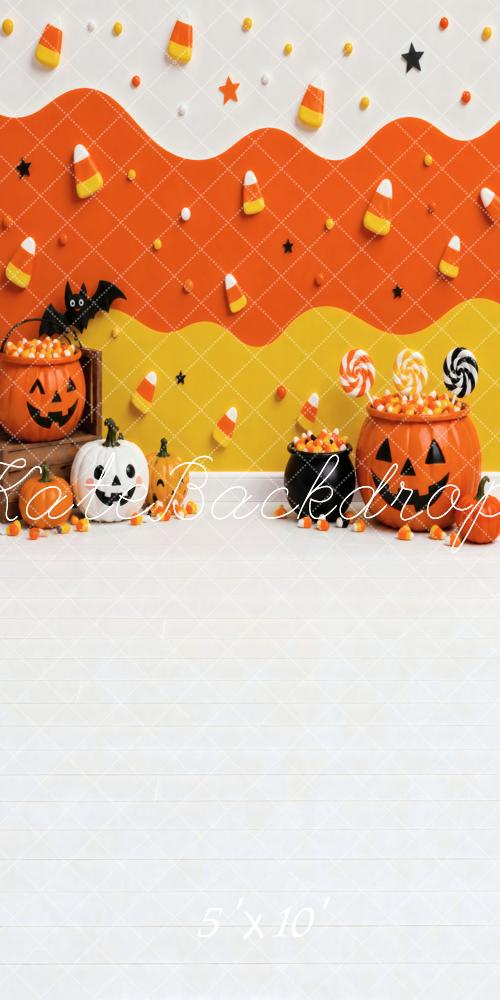 Kate Sweep Halloween Candy Corn Pumpkin Jack O Lantern Printed Backdrop Designed by Vertigo Productions