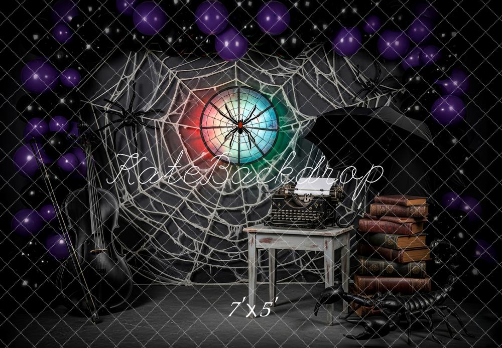 Kate Halloween Giant Spider Web Typewriter Books Violin Umbrella Backdrop Designed by Patty Roberts